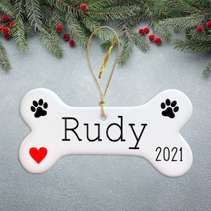 Custom Dog Ornament | Dog Christmas Ornament | Custom Gift Dog Bone Heart | Personalized Dog Bone Ornament | FREE SHIPPING over 35