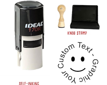 Your Custom Text or Graphic Small Round Stamp | .625" Round - Lipstick Size | Self-Inking Round Stamper | Ideal 170R Stamp
