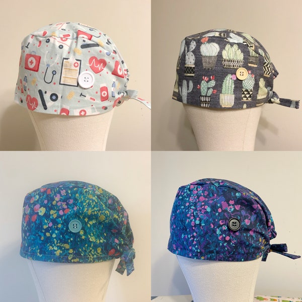 ¡Liquidación de inventario! Tapa de exfoliante, sombrero de exfoliante, gorra quirúrgica con protectores para los oídos de botón, 100% algodón, opción para el cabello corto o largo, Lavable a máquina