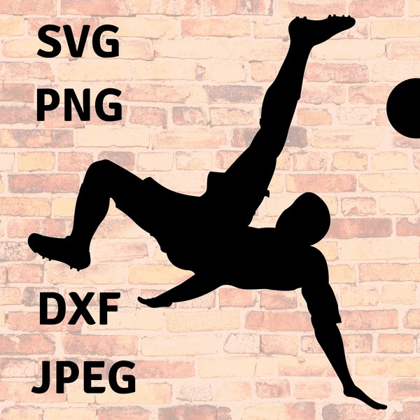 Striker Football Soccer SVG - Striker Download - Football Transparent Background - Bicycle Kick Silhouette Cut File - svg dxf png jpeg