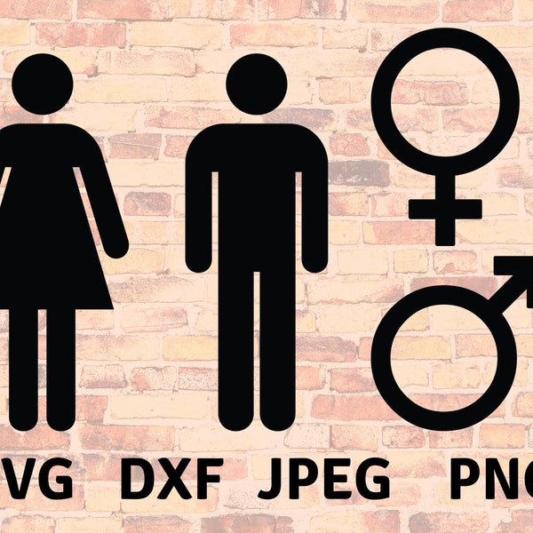 Gender Symbols SVG - Female Male Silhouette File Cricut - Genders ClipArt Transparent - Toilette Figure Digital - dxf png jpeg Female Decal