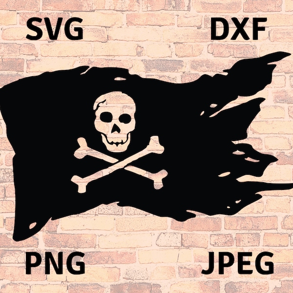 Pirates Flag - Skull Flag Ocean - Transparent Background - Pirate Symbol Silhouette Cut File - Download - svg dxf png jpeg - Corsairs