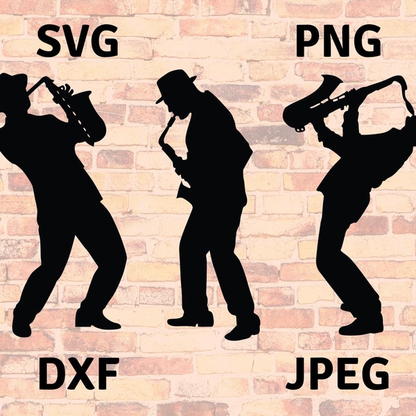 Saxophoniste Silhouette Bundle SVG - Saxophonistes Transparent Background - Sax Jazz Music Collection File - Téléchargement numérique - Sax Brass PNG