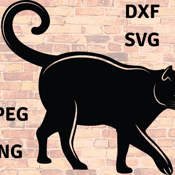 Cat SVG - Walking Cat Cut File - Transparent Background - Cute Cat Silhouette Cut File - Download - svg dxf png jpeg - Feline cat