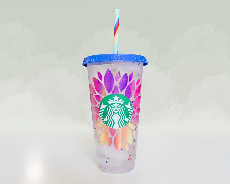 Flowers Flower Vinyl Coffee Cup Custom Gift Name Personalized Tumbler Custom Starbucks Reusable Cup SUNFLOWER Starbucks Cold Cup