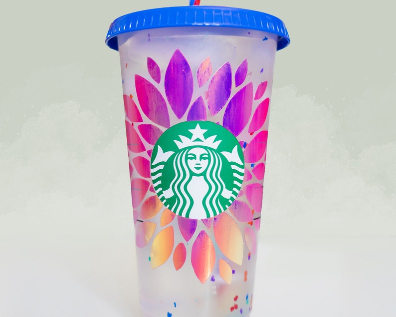 Flowers Flower Vinyl Coffee Cup Custom Gift Name Personalized Tumbler Custom Starbucks Reusable Cup SUNFLOWER Starbucks Cold Cup