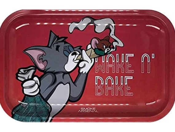 tom and jerry rolling cigarette Tom & Jerry Rolling Tray: Wake and Bake Metal Tray (28x18cm)
