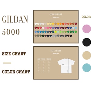 Gildan 5000 Shirt Color Chart, Gildan 5000 Shirt Size chart, Digital Download, .PNG, Gildan 5000 Pack