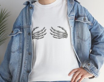 Skeleton Hands T-shirt - UNISEX Halloween Graphic Fashion Top Statement Tee Short Sleeve Printed