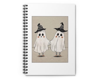 Two Ghosts - Halloween - Spiral Notebook - Ruled Line (Black)