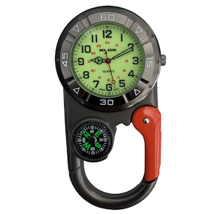 Heavy Duty Carabiner Clip on Watch With Compass and Luminous Dial