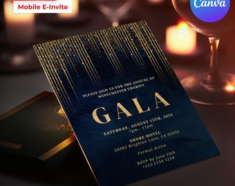 Charity Gala Invitation Template, Navy Gold Fundraiser E-Invite