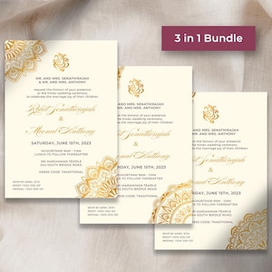 Convites de casamento indianos editáveis | Pacote de design 3 em 1 | Convite de casamento hindu | Imprimível | Download instantâneo | Canva