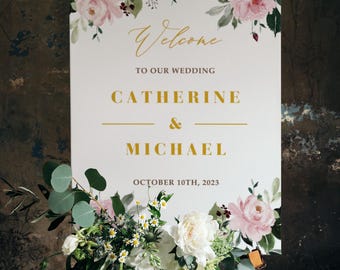 Chinese Floral Wedding Welcome Board | Oriental Asian | Editable Digital Canva Template | Instant Download