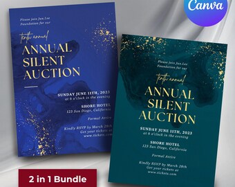 Annual Silent Auction Invitation Bundle | Corporate Awards Fundraiser Night | Editable Canva Template | Instant Download