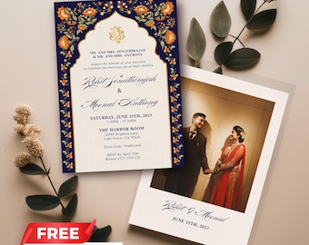 Floral Indian Wedding Invitation | Hindu Wedding | Editable Digital Canva Template | Instant Download