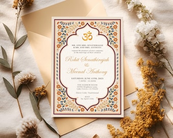 Editable Indian Wedding Invitations | Hindu Wedding Invite | Flower Frame Wedding Card | Printable | Instant Download | Corjl IWIM