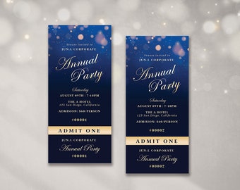 Editable Annual Dinner Party Ticket Template | Gala Fundraiser Ticket | Business Corporate Awards Night Ticket | Printable | Corjl GDGD