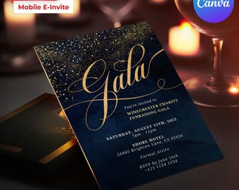 Editable Luxury Gala Party Invitation | Gala Fundraiser Banquet Invitation | Business Corporate Award Night | Canva Instant Download 03