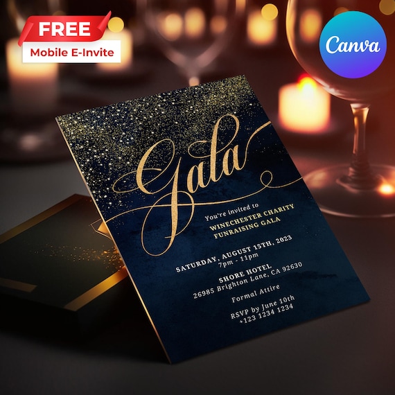 Editable Luxury Gala Party Invitation | Gala Fundraiser Banquet Invitation | Business Corporate Award Night | Canva Instant Download 03
