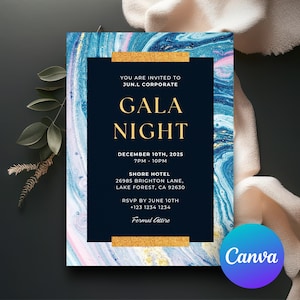 Editable Gala Party Invitation | Gala Fundraiser Banquet Invitation | Business Corporate Awards Night Invite | Printable |  Canva GDGN01
