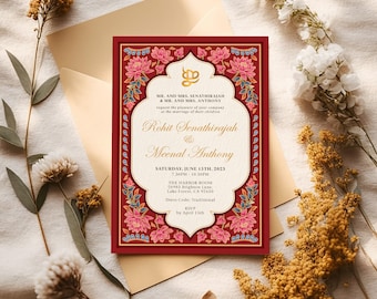 Lotus Flower Indian Wedding Invitations | Hindu Wedding | Editable Canva Template | Instant Download