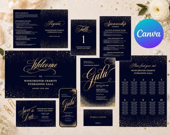 Editable Gala Invitation Suite | Canva Template | Charity Gala | Fundraising Dinner | Annual Auction Invitation Bundle | Instant Download