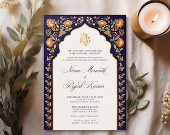 Editable Indian Wedding Invitations | Hindu Wedding Invite | Flower Frame Wedding Card | Printable | Instant Download | Corjl IWIM