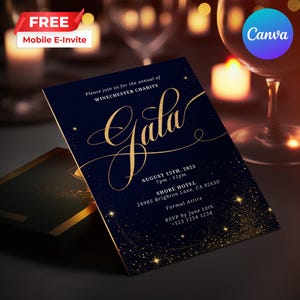 Editable Gala Party Invitation | Gala Fundraiser Banquet Invitation | Business Corporate Awards Night Invite | Printable | Canva GDGS02