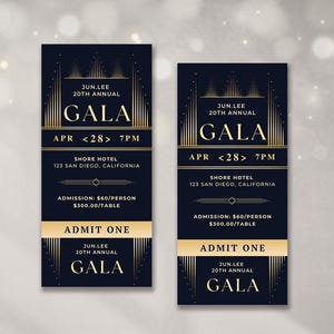 Editable Gala Party Ticket Template | Gala Fundraiser Banquet Ticket | Business Corporate Awards Night Ticket | Printable | Canva GDGA01