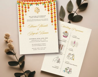 Editable Indian Wedding Invitations | Hindu Wedding Invite | Mandap Flowers Wedding Card | Printable | Instant Download | Corjl IWIA