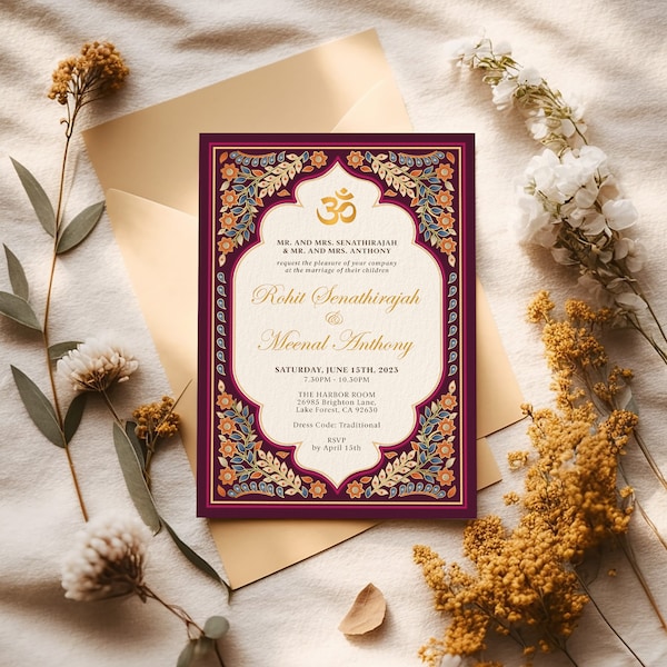 Editable Indian Wedding Invitations | Hindu Wedding Invite | Flower Frame Wedding Card | Printable | Instant Download | Corjl IWIM