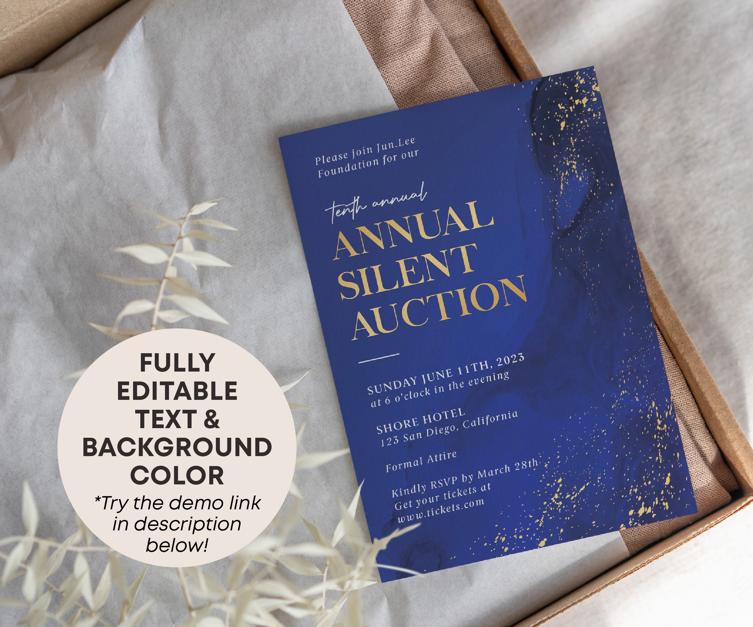 Editable Annual Silent Auction Invitation Corporate Invitation Template