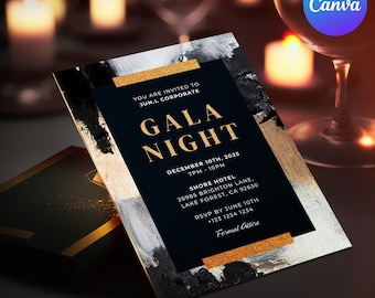 Gala Night Invitation | Corporate Fundraiser Awards Night | Editable Digital Canva Template | Instant Download