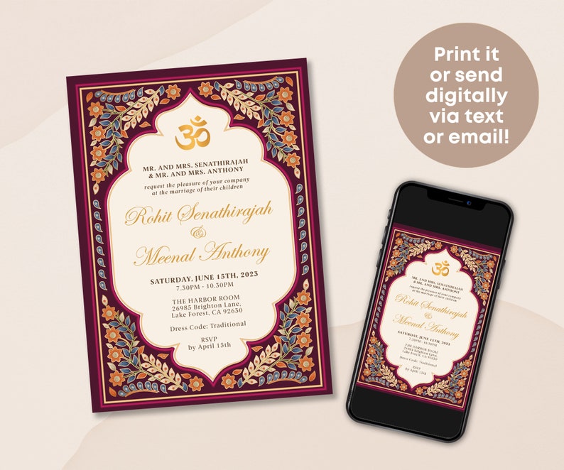 Editable Indian Wedding Invitations Bundle Hindu Wedding Invite Traditional and Mehndi Card Printable Instant Download Corjl IWMB image 5
