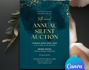 Annual Silent Auction Invitation | Corporate Awards Fundraiser Night | Editable Canva Template | Instant Download