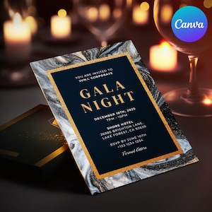 Editable Gala Party Invitation | Gala Fundraiser Banquet Invitation | Business Corporate Awards Night Invite | Printable | Canva GDGN06