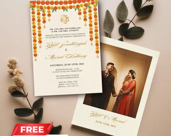 Mandap Flowers Indian Wedding Invitation |  | Hindu Wedding | Editable Digital Canva Template | Instant Download