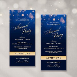 Editable Annual Dinner Party Ticket Template | Gala Fundraiser Ticket | Business Corporate Awards Night Ticket | Printable | Canva CDAP01