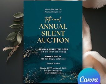 Annual Silent Auction Invitation | Corporate Awards Fundraiser Night | Editable Canva Template | Instant Download