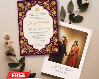 Floral Indian Wedding Invitations | Hindu Wedding | Editable Digital Canva Template | Instant Download