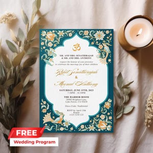 Convites de casamento indianos editáveis | Convite de casamento hindu | Cartão de casamento com moldura de flores | Imprimível | Download instantâneo | Modelo Canva