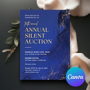 Editable Annual Silent Auction Invitation | Corporate Invitation Template | Business Fundraiser Night Invite | Printable | Canva CDAA01