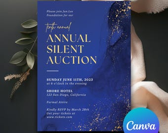 Editable Annual Silent Auction Invitation | Corporate Awards Fundraiser Night | Canva Instant Download Template