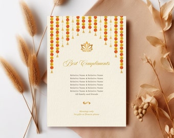 Editable Indian Wedding Best Compliments | Hindu Thank You Template | Mandap Flowers Wedding Card | Printable | Corjl IWIA