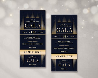 Editable Gala Party Ticket Template | Gala Fundraiser Banquet Ticket | Business Corporate Awards Night Ticket | Printable | Corjl GDGD