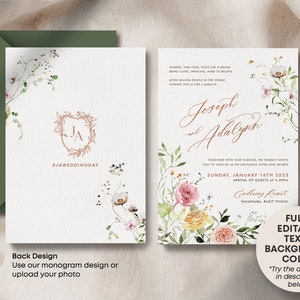 Wildflower Wedding Invitation Bundle Editable Invitation Template Floral Wedding Invite Instant Download Printable Corjl WDWF image 8