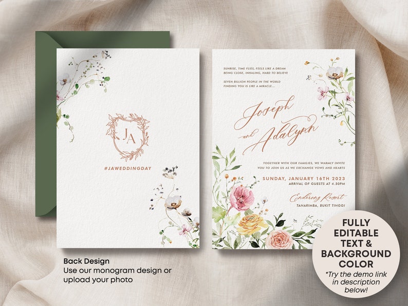 Wildflower Wedding Invitation Bundle Editable Invitation Template Floral Wedding Invite Instant Download Printable Corjl WDWF image 8