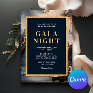 Editable Gala Party Invitation | Gala Fundraiser Banquet Invitation | Business Corporate Awards Night Invite | Printable | Canva GDGN08