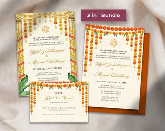 Mandap Indian Wedding Invitation Bundle | Mehndi Program Card | Editable Canva Template | Instant Download